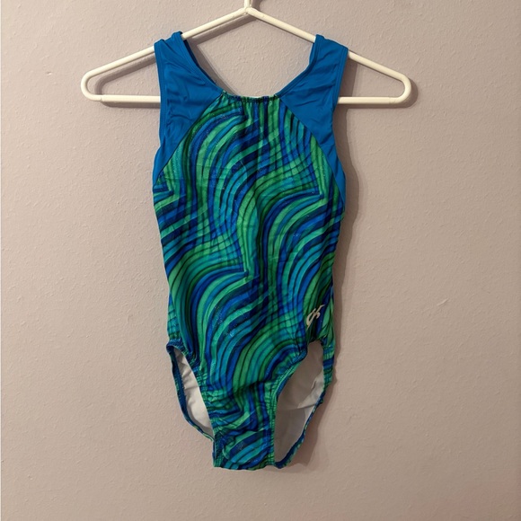 Blue and Green GK Elite Gymnastics Leotard - Picture 1 of 4